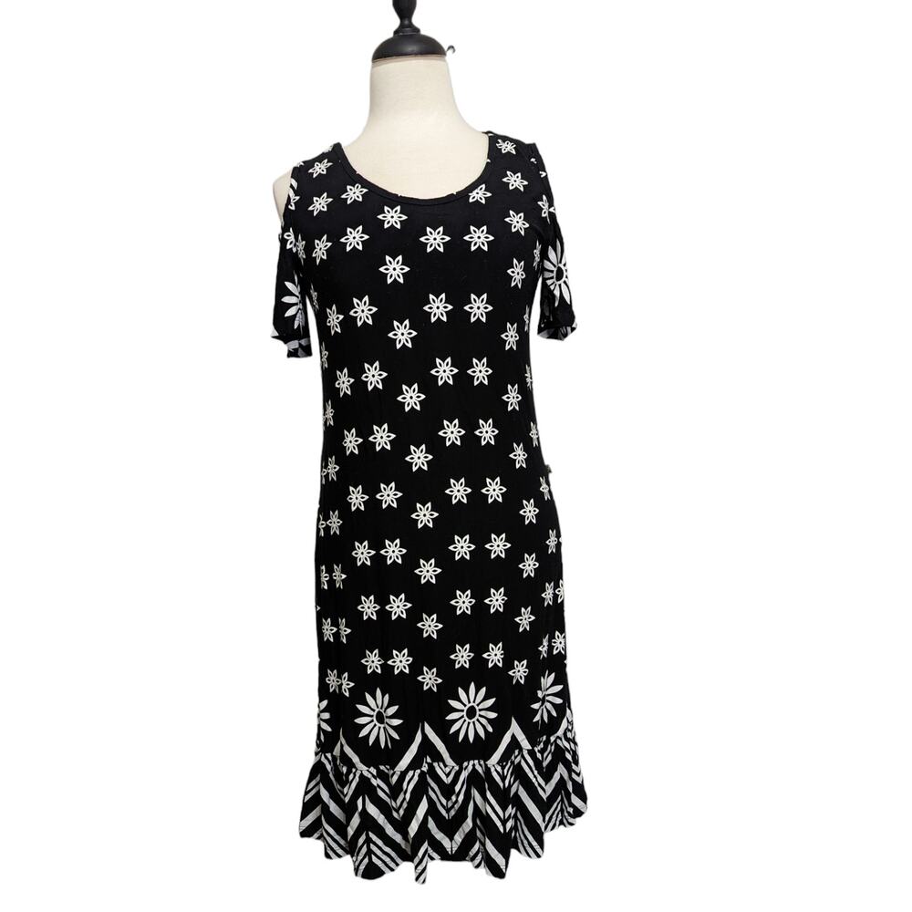 Julia Cold Shoulder Short Sleeve Floral Dress Black & White From Brazil Size L